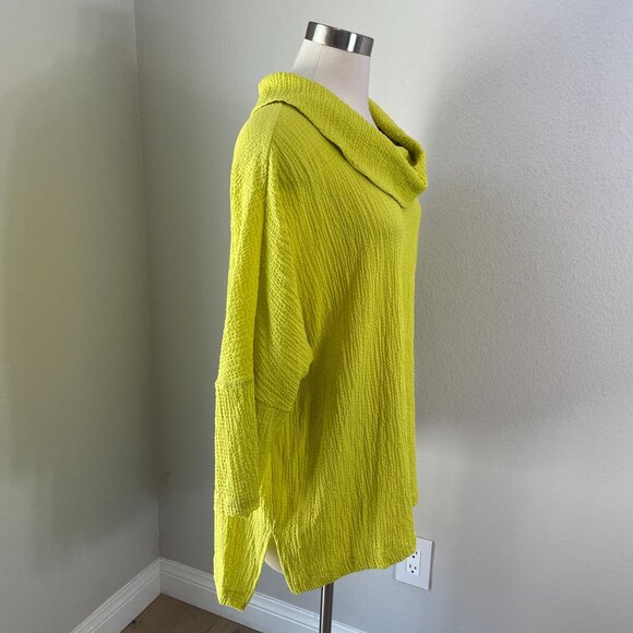 NEW Ali Miles Womens XL Lime Green Textured Cowl Neck Sweater Tunic Top Shirt - Picture 2 of 12